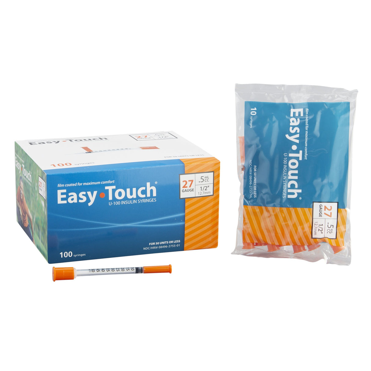 Image of EasyTouch Insulin Syringe 27G x 1/2", 0.5 mL (100 count)