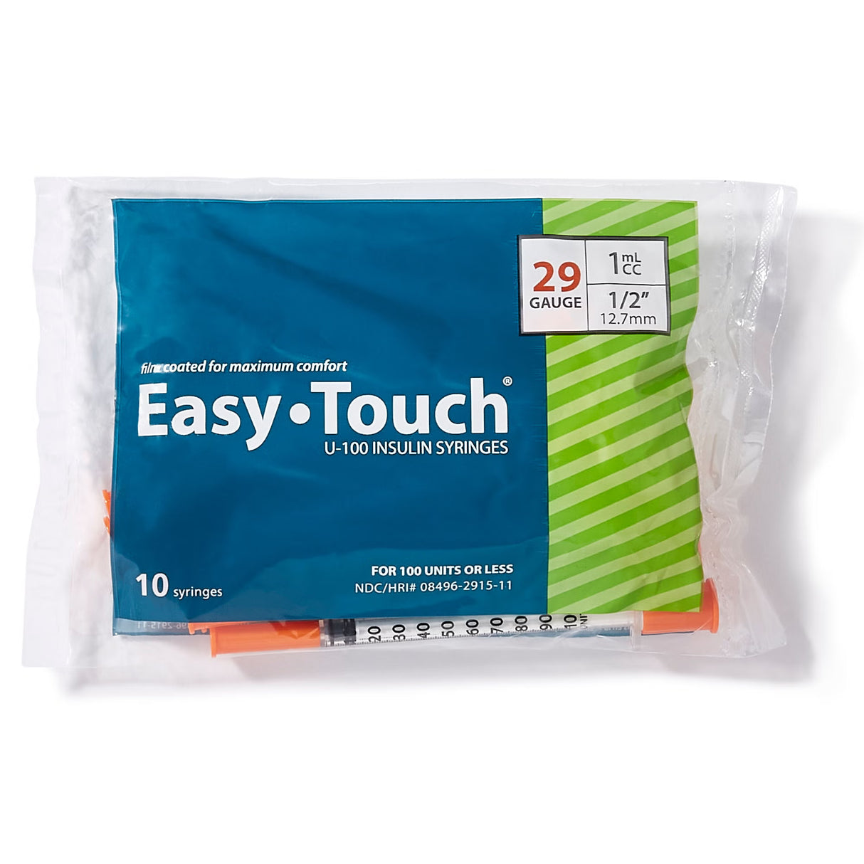 Image of EasyTouch Insulin Syringe 29G x 1/2", 1mL (100 count)