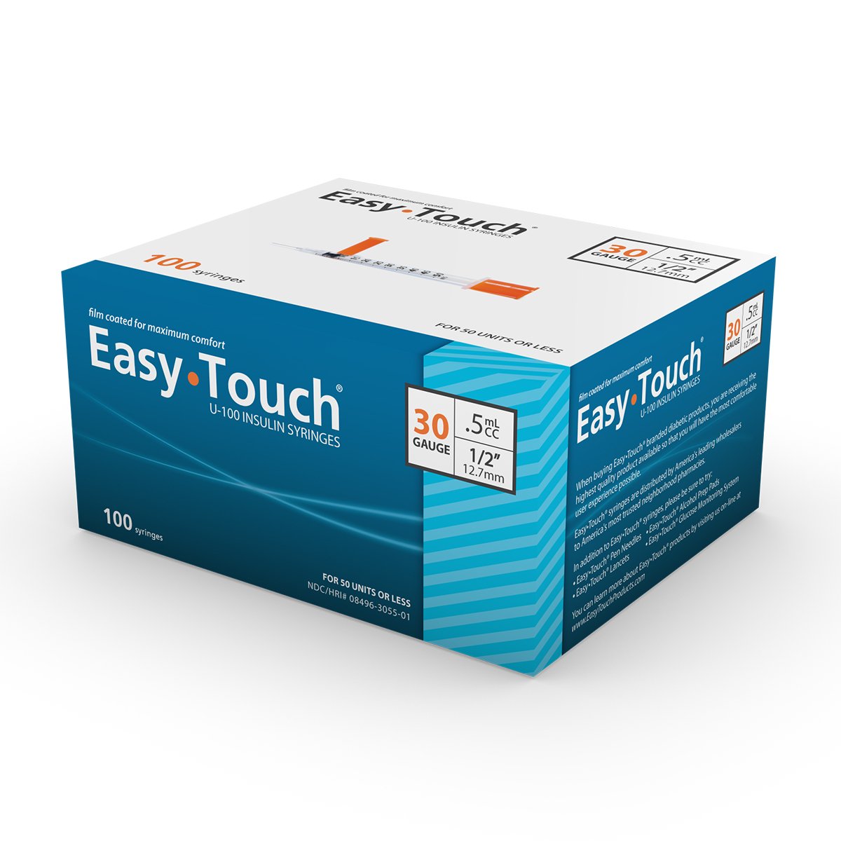Image of EasyTouch Insulin Syringe 30G x 1/2", 0.5 mL (100 count)