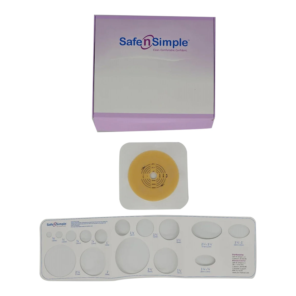 Image of Safe n' Simple 5" x 5" 2- Piece Wafer, Extended Wear, With Tape Collar, White, 57mm, 2-1/4" Flange, Cut-to-Fit