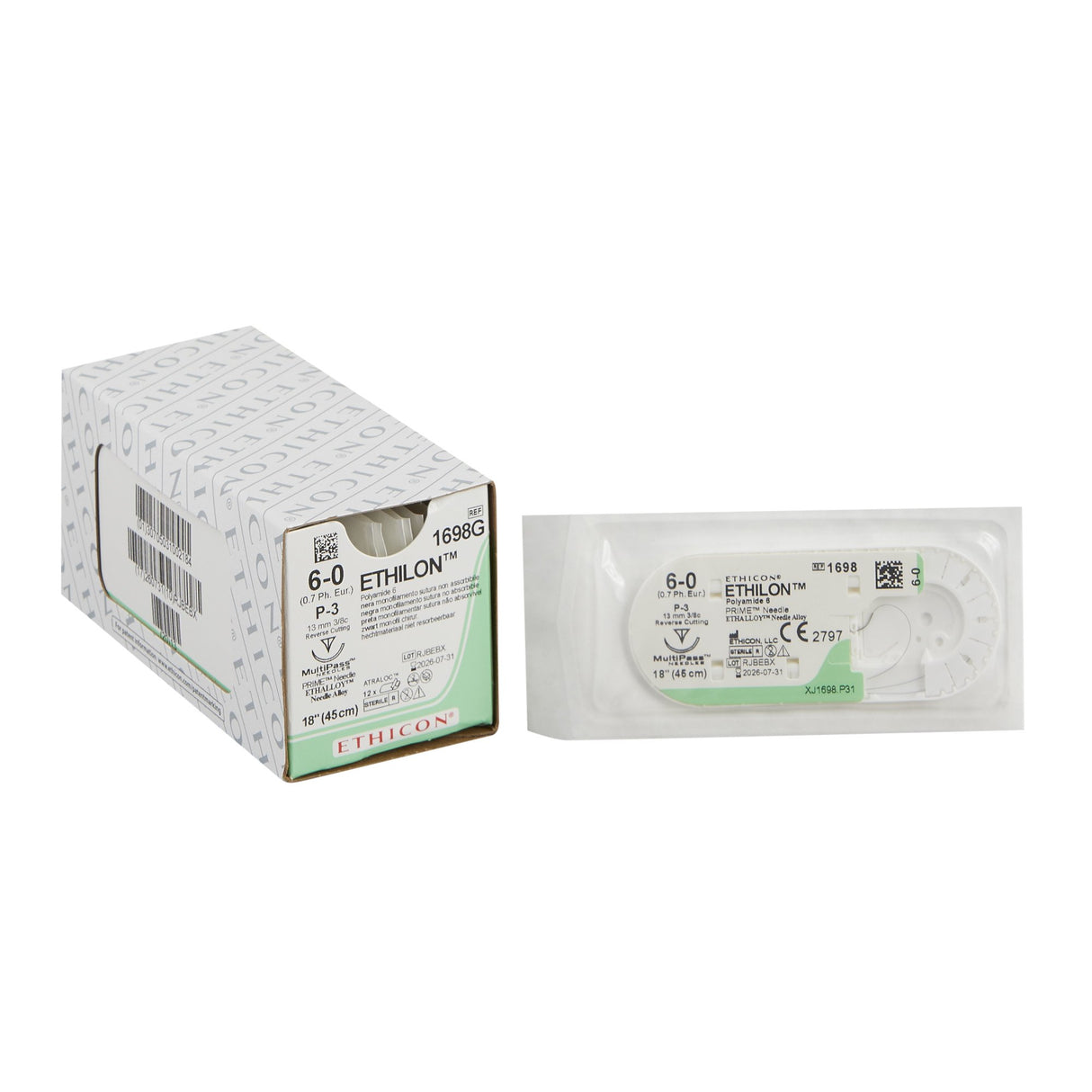 Image of Ethicon 1698G ETHILON® Nylon Suture 6-0, P-3 13mm Reverse Cutting Needle, 18", Black Monofilament