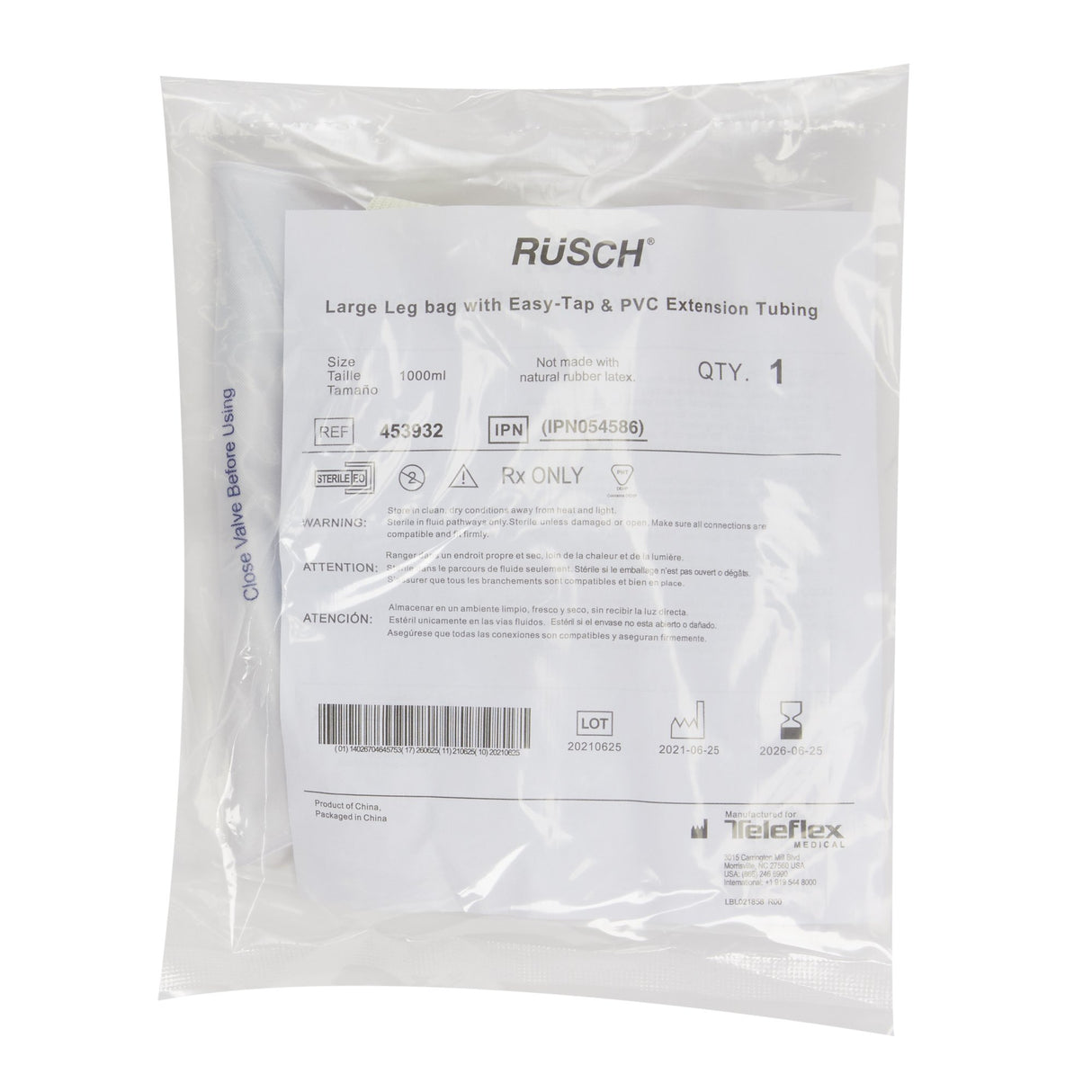 Image of Easy Tap Leg Bag with PVC Extension Tubing, 1000 mL