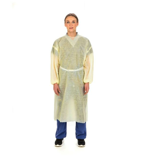 Image of Cardinal Health SMS Elastic Cuff Neck Tie-Band Isolation Gown, Yellow – Universal