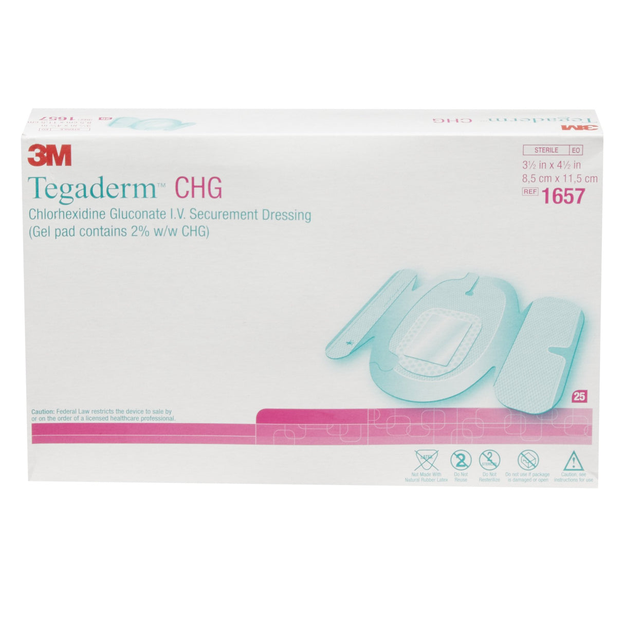 3M Tegaderm™ CHG IV Securement Dressing, 3.5" x 4.5", Waterproof, Sterile