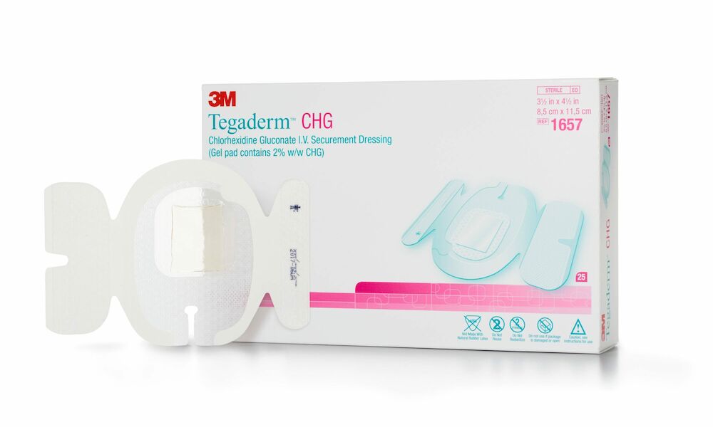 3M Tegaderm™ CHG IV Securement Dressing, 3.5" x 4.5", Waterproof, Sterile