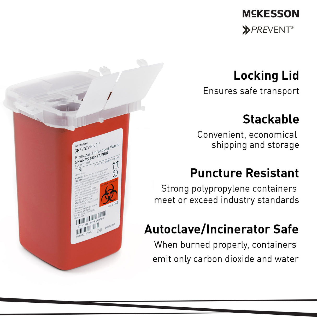 Image of McKesson Prevent® Sharps Container, Red Base – 1 Quart