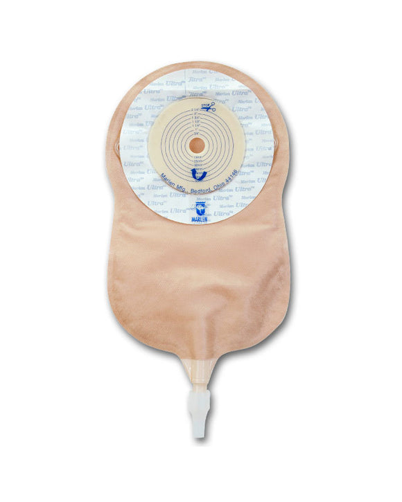 Image of Marlen Manufacturing UltraLite™ One-piece Urostomy Pouch with Skin Shiled™ Flat Adhesive Skin Barrier and E-Z Drain Valve 1" Opening, 9-1/4" L x 5-3/4" W, Transparent, 16Oz, Odor-proof