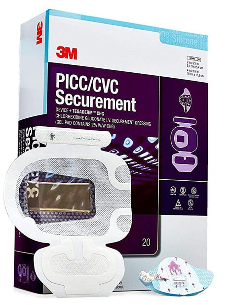 Image of 3M™ PICC/CVC Securement Device With Tegaderm CHG I.V. Securement Dressing, 4" x 6-1/8"