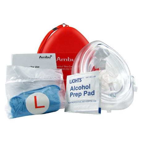 Image of Acme AMBU® EMT Grade CPR Mask Kit, with Two Nitrile Exam Gloves, Two Antiseptic Wipes