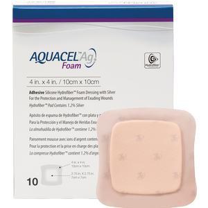 Image of AQUACEL Ag Foam Adhesive Dressing 4" x 4", 2.75" x 2.75" Pad Size