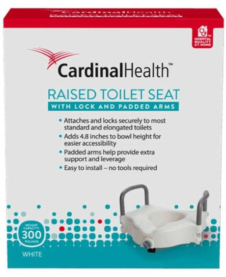 Image of Cardinal Health™ Raised Toilet Seat, with Lock and Padded Arm, 300 lb Capacity, 4.8"