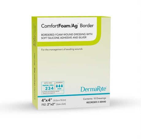 Image of ComfortFoam Bordered Foam Wound Dressing with Silver and Soft Silicone Adhesive, 4" x 4"