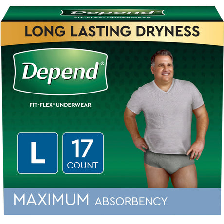 Image of Depend FIT-FLEX Incontinence Underwear for Men, Maximum Absorbency, L, Gray