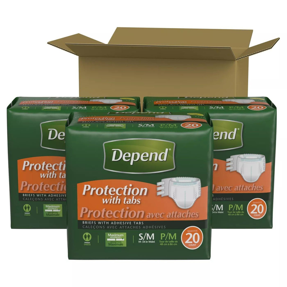 Image of Depend® Incontinence Briefs Protection with Tabs, Maximum Absorbency