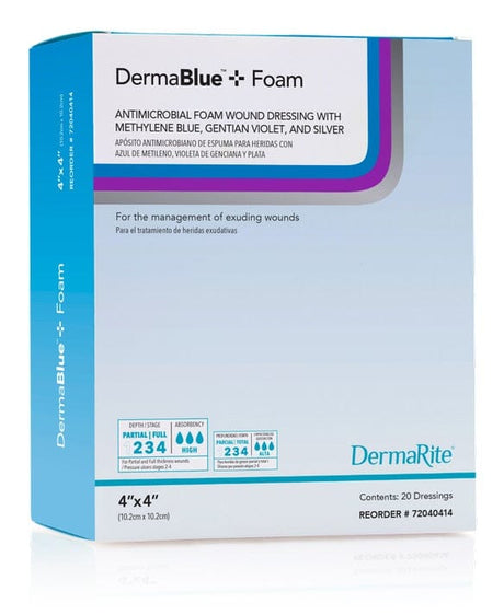 Image of DermaBlue+ Foam Transfer Antimicrobial Dressing, 4" x 4"