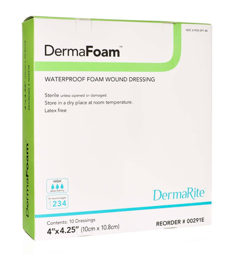 Image of Dermarite DermaFoam™ Waterproof Foam Wound Dressing, without Border, 4" x 4.25"