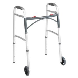 Image of Drive Deluxe Adult Folding Patient Walker, Two Button, with 5" Wheels, Assembled, 350 lb Capacity, 24" x 32" to 39"