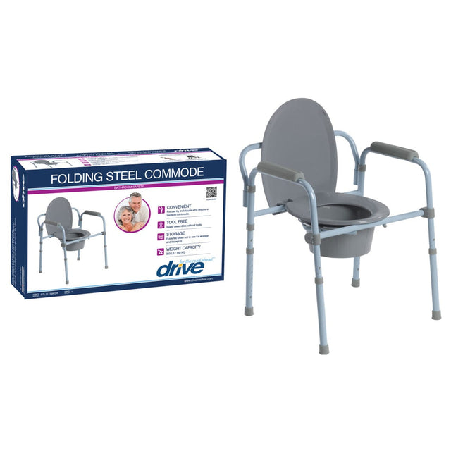 Image of Drive Folding Steel Patient Commode, 22.25" x 5.5" to 21.75" 350 lb Capacity - Replaces FGRTL11148KDR
