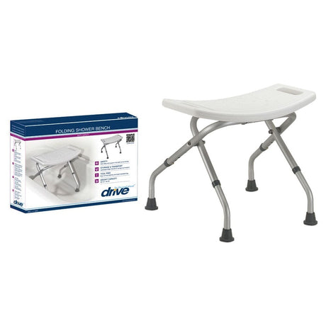 Image of Drive Medical Folding Shower Chair, without Back, 300 lb Capacity, Depth 12" 19.75" x 17.5'' to 18.5''