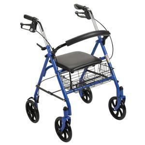 Image of Durable 4-Wheel Rollator with Fold-Up Removable Back, Blue