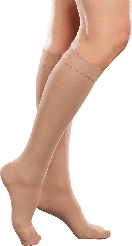 Image of Ease by Therafirm Women's Opaque Knee-High Support Socks, 20-30 mmHg, Closed Toe, Sand, Large Short
