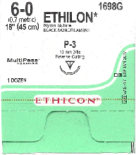 Image of Ethicon 1698G ETHILON Suture, Precision Point - Reverse Cutting, P-3 13mm 3/8 Circle, 18", 6-0