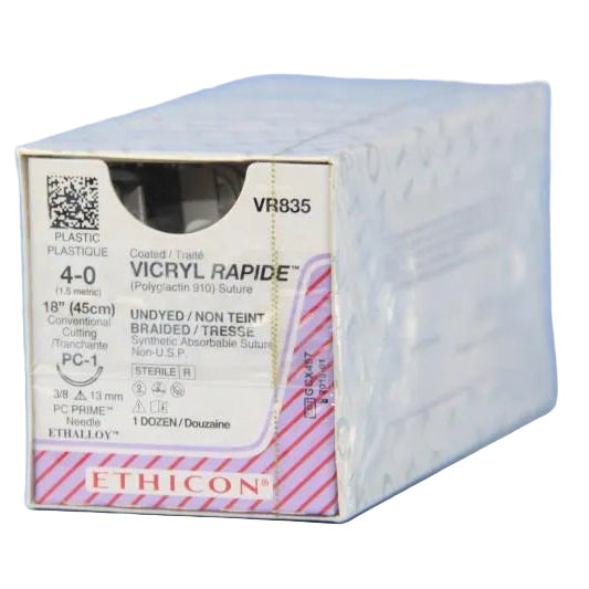 Image of Ethicon VR835 VICRYL RAPIDE™ Suture 4-0, PC-1 Cutting Needle, 18", Undyed Braided Absorbable