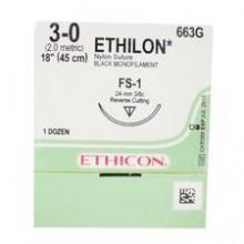 Image of Ethicon 663G ETHILON Suture, Reverse Cutting, FS-1 24mm 3/8 Circle, 18", 3-0