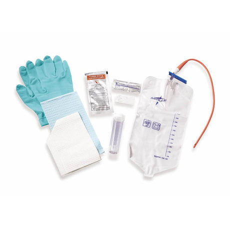 Image of Intermittent Catheter Insertion Tray | 15 Fr Red Rubber Catheter, Pre-Connected Drain Bag, Compact Packaging