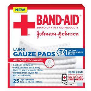 Image of J & J Band-Aid First Aid Gauze Pads 4" x 4" 25 CT