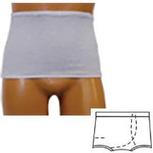 Image of Men's Wrap/Brief with Open Crotch and Built-in Ostomy Barrier/Support Gray, Left-Side Stoma, Extra Large 44-46