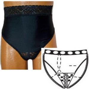Image of OPTIONS Split-Cotton Crotch with Built-In Barrier/Support, Black, Right-Side Stoma, Large 8-9, Hips 41" - 45"