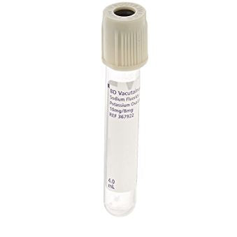 Image of Plastic Vacutainer Fluoride Tube with Gray BD Hemogard Closure, Paper Label 13 mm x 100 mm, 6 mL