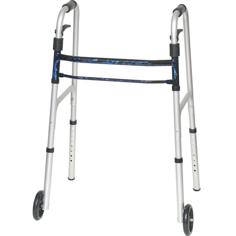 Image of ProBasics Sure Lever Release Folding Walker with 5" Wheels and Blue Flame Finish, (Adult)
