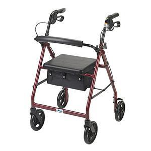 Image of Red Rollator Walker with Fold Up Removable Back Support Padded Seat