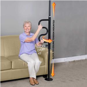 Image of Security Pole and Curve Grab Bar, Black