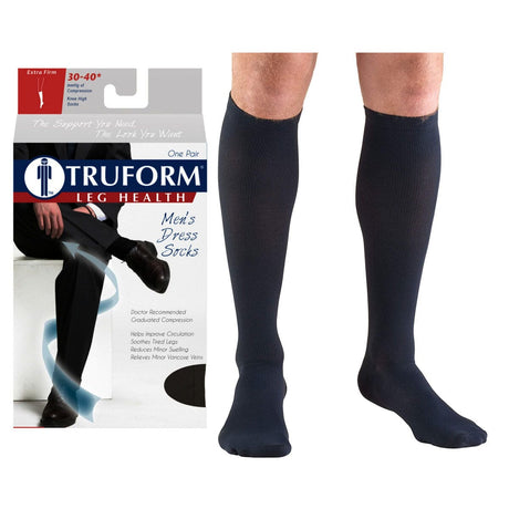 Image of Surgical Appliance Truform® Men's Dress Support Socks, Knee High, Closed Toe, 30 to 40mmHg, Large, Navy