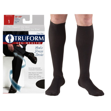 Image of Surgical Appliance Truform® Men's Dress Support Socks, Knee High, Closed Toe, 30 to 40mmHg, Medium, Black