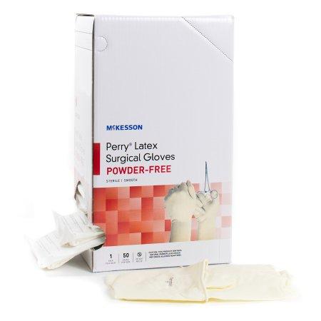 Image of Surgical Glove McKesson Perry® Performance Plus Sterile Pair Latex Extended Cuff Length Smooth Cream Not Chemo Approved