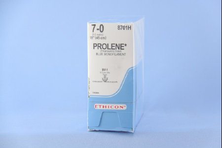 Image of Suture with Needle Prolene™ Nonabsorbable Uncoated Blue Suture Monofilament Polypropylene Suture Size 7 - 0 18 Inch Suture Double-Armed 9.3 mm Length 3/8 Circle Taper Point Needle 36/bx