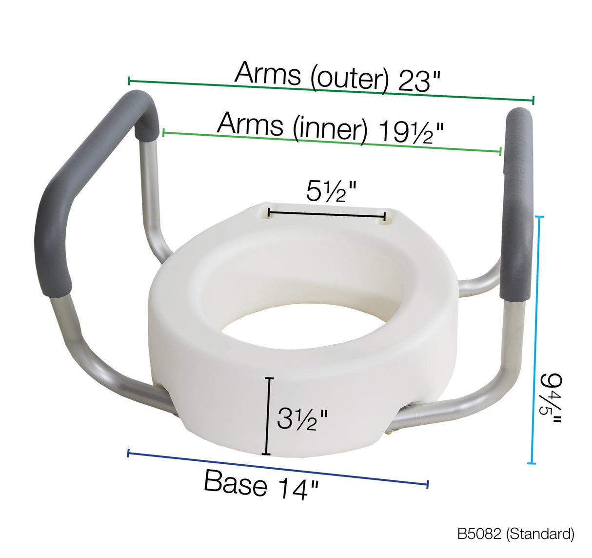 Image of Toilet Seat Riser with Removable Arms, Standard Bowl