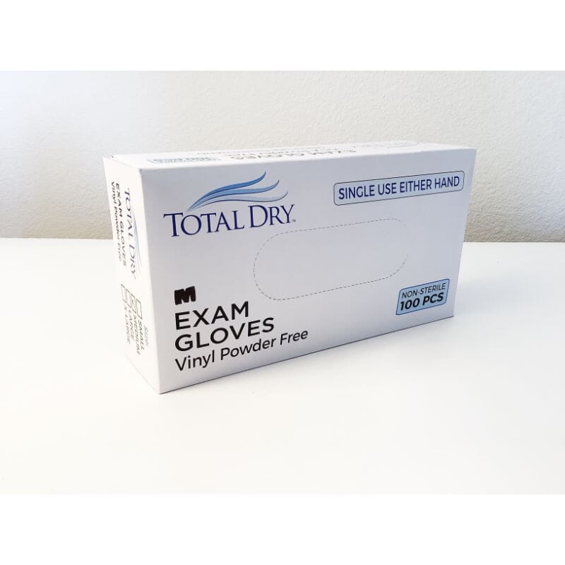 Total Dry Vinyl PowderFree Exam Gloves, Medium