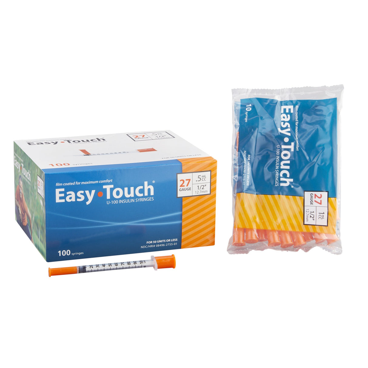 Image of EasyTouch Insulin Syringe 27G x 1/2", 1 mL (100 count)