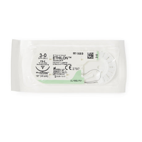 Image of Ethicon 1669H ETHILON® Nylon Suture 3-0, PS-2 19mm Precision Point Reverse Cutting Needle, 18", Black Monofilament