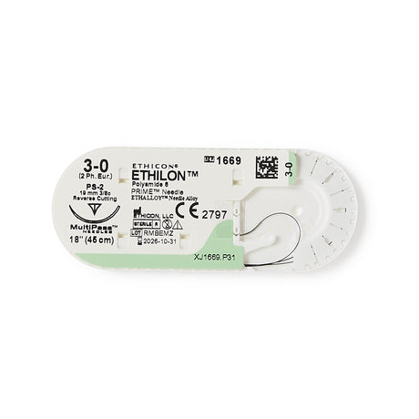 Image of Ethicon 1669H ETHILON® Nylon Suture 3-0, PS-2 19mm Precision Point Reverse Cutting Needle, 18", Black Monofilament
