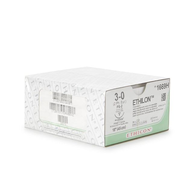 Image of Ethicon 1669H ETHILON® Nylon Suture 3-0, PS-2 19mm Precision Point Reverse Cutting Needle, 18", Black Monofilament
