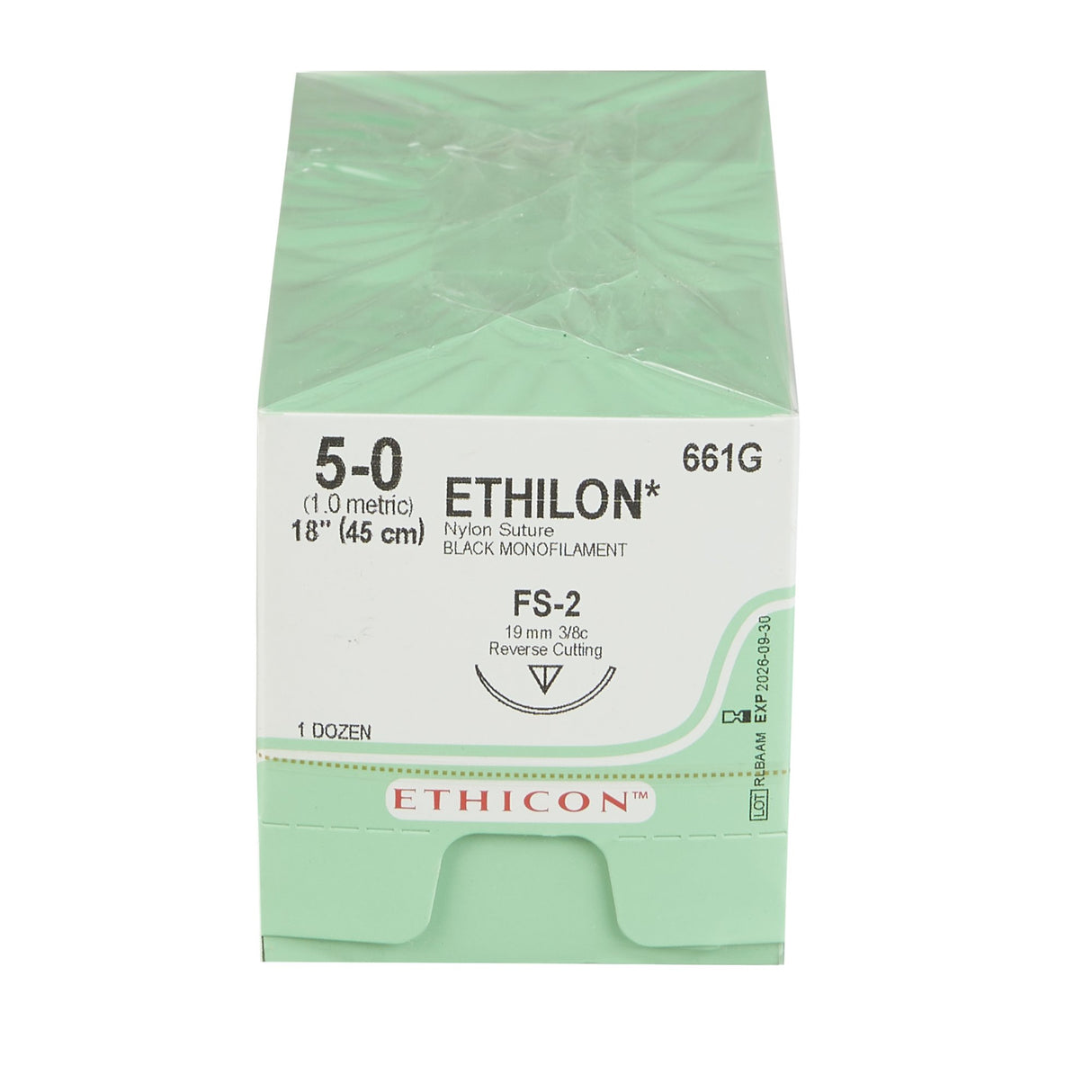 Image of Ethicon 661G ETHILON® Nylon Suture 5-0, FS-2 19mm Reverse Cutting Needle, 18", Black Monofilament
