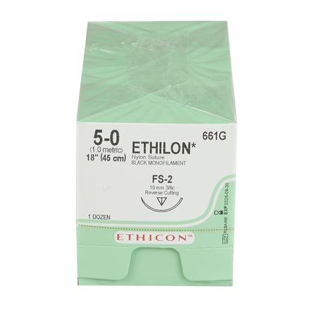 Image of Ethicon 661G ETHILON® Nylon Suture 5-0, FS-2 19mm Reverse Cutting Needle, 18", Black Monofilament