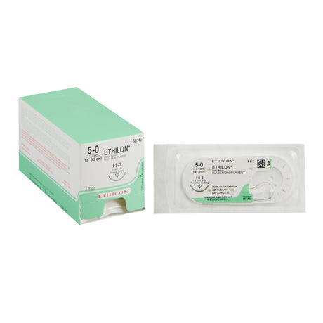 Image of Ethicon 661G ETHILON® Nylon Suture 5-0, FS-2 19mm Reverse Cutting Needle, 18", Black Monofilament