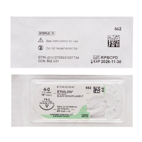 Image of Ethicon 662G ETHILON® Nylon Suture 4-0, FS-2 19mm Reverse Cutting Needle, 18", Black Monofilament